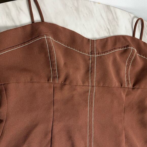 Zara Brown White Stitch Bustier Maxi Tank Dress Size Large - Picture 4 of 7